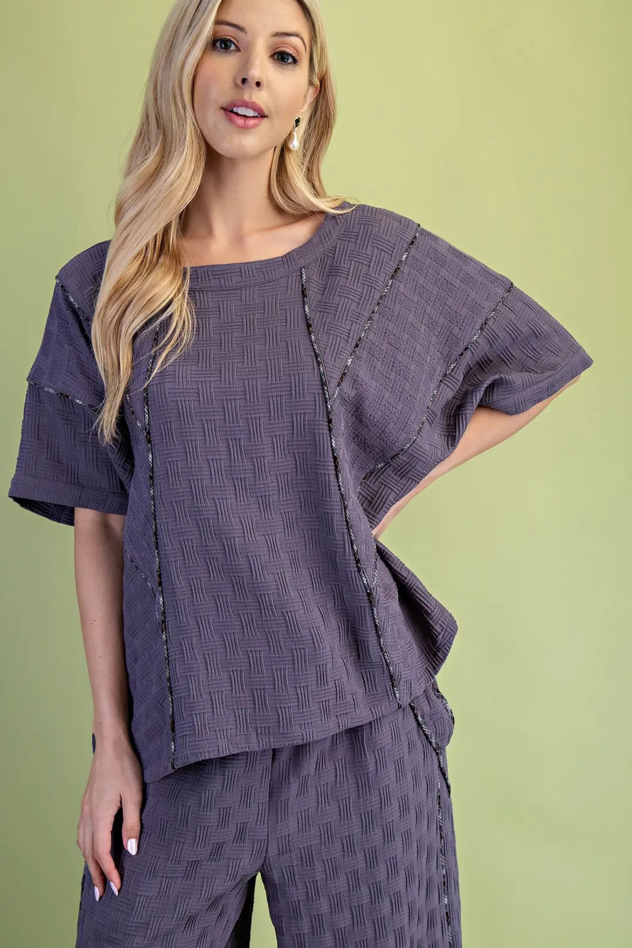 G1 GiGio Textured Relaxed Fit Pants & Top Set | Plaid Contrasting Sizes S-L